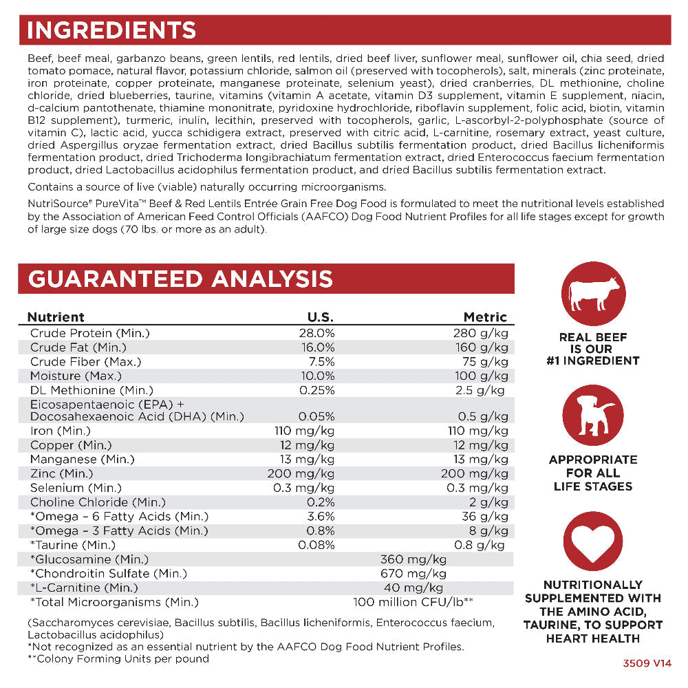 NutriSource ® PureVita™ Beef & Red Lentils Entrée Grain Free Dog Food