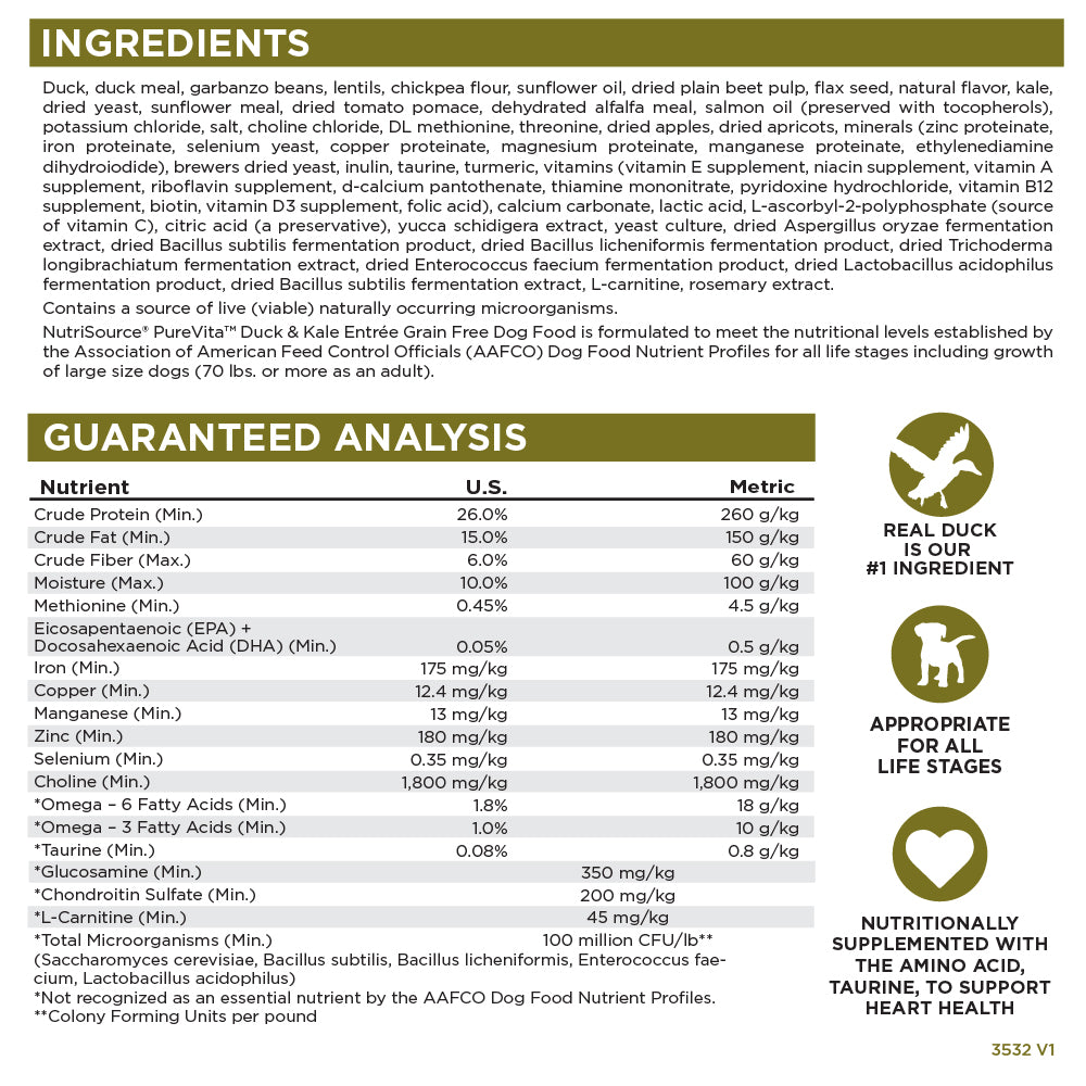 NutriSource ® PureVita™ Duck & Kale Entrée Grain Free Dog Food