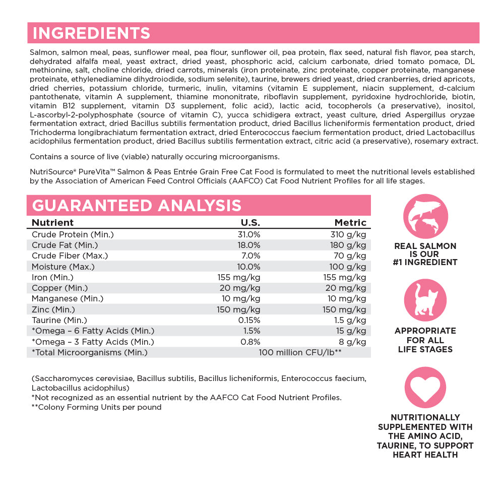 NutriSource ® PureVita™ Salmon & Peas Entrée Grain Free Cat Food, 4 lb